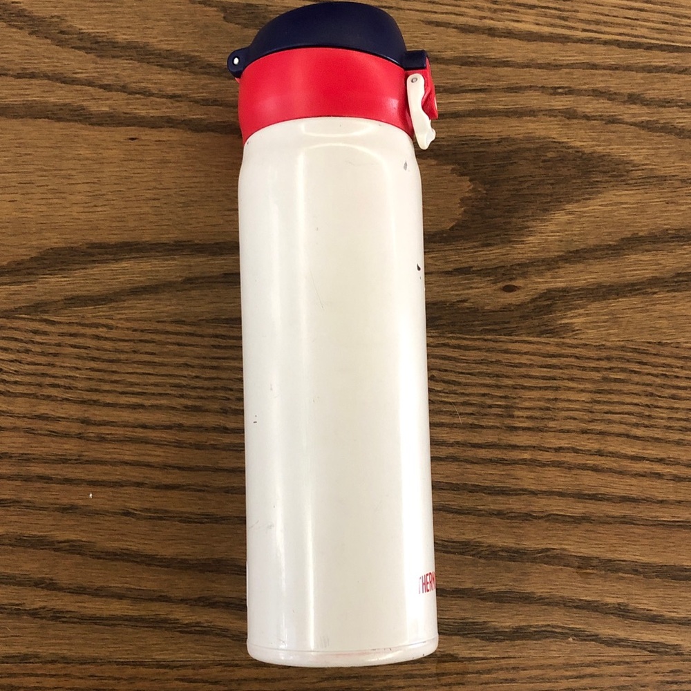 Thermos White Bottle with Red and Blue Accents